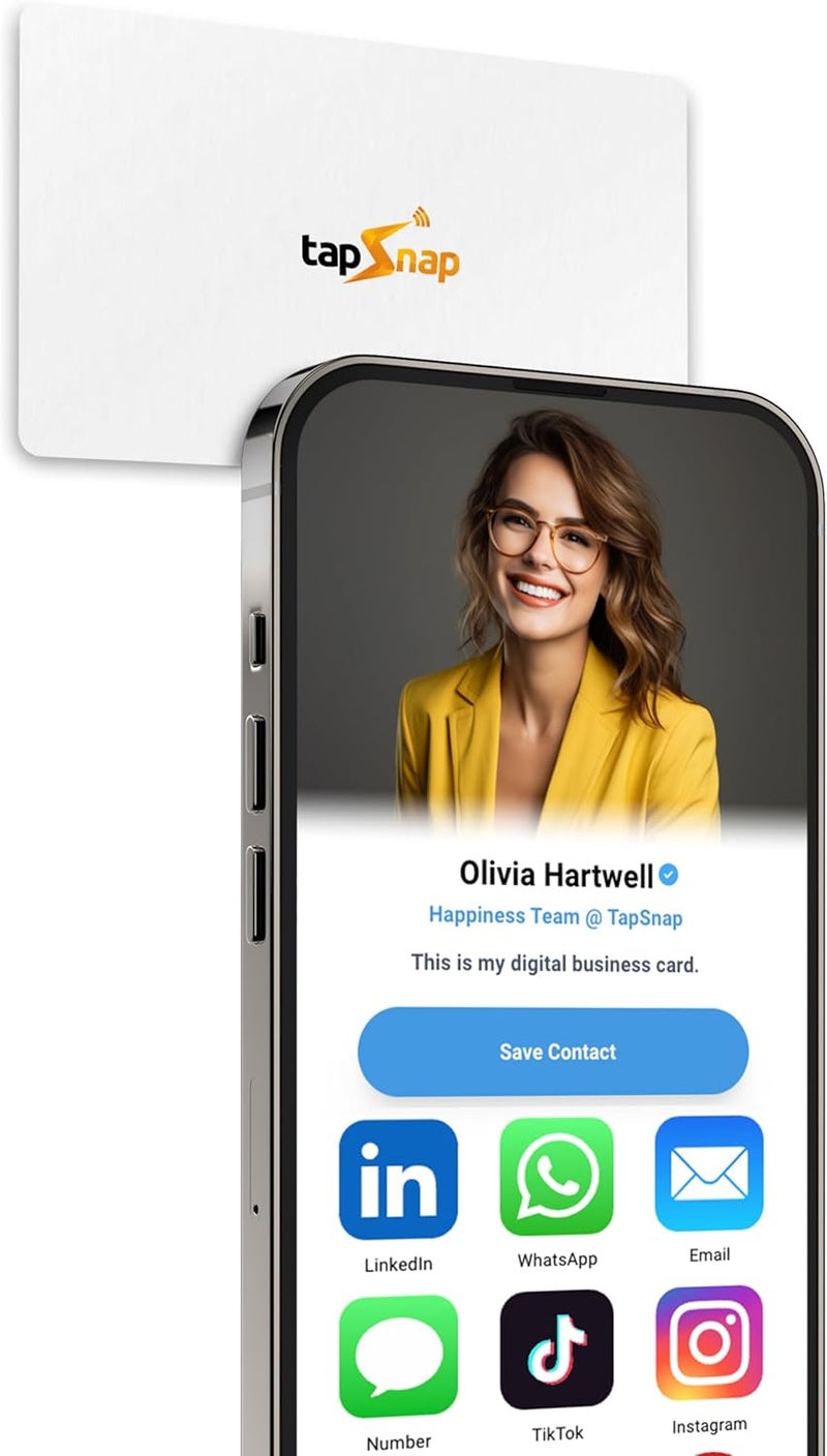 tapSnap Digital Business Card - No Subscription - Tap to Share - Smart NFC/QR - Custom Business Card - iPhone & Android (White) - Image 1